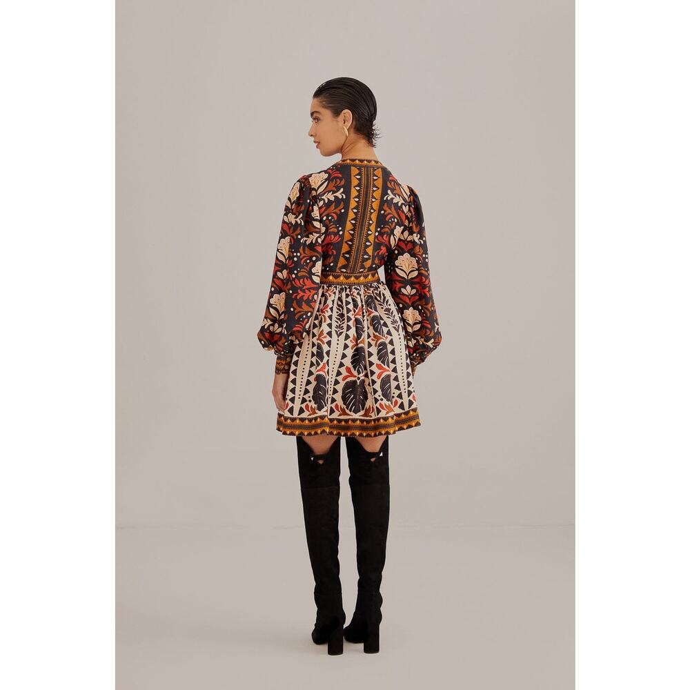 Farm Rio Tapestry Garden Multicolor V Neckline Mini Viscose Long-sleeve Dress - Picture 4 of 9